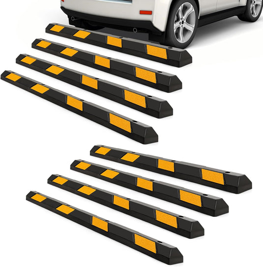 Goplus Rubber Parking Curb, 72" Heavy Duty Packing Block Parking Target with 8 High Reflective Yellow Safety Stripes