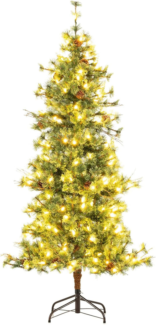 Goplus Cashmere Christmas Tree with Pine Needles LED Lights with Bulb Cover