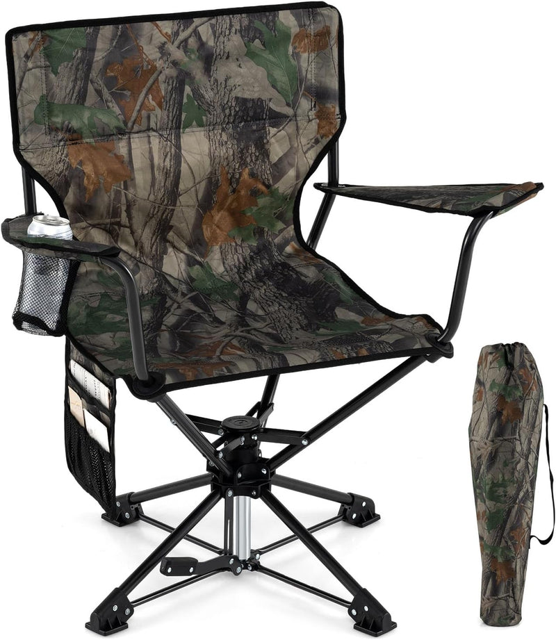 Load image into Gallery viewer, Goplus Swivel Camping Chair, Potable Hunting Chair for Adults w/Cup Holder &amp; Carrying Bag
