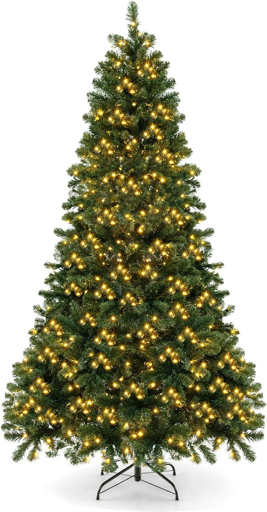 Goplus Pre-Lit Artificial Christmas Tree, Hinged Xmas Tree with 821 Branch Tips