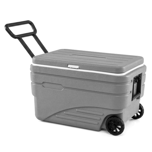 Goplus Portable Wheeled Ice Cooler All-Weather HDPE Ice Chest with Foldable Pull & Carry Handles