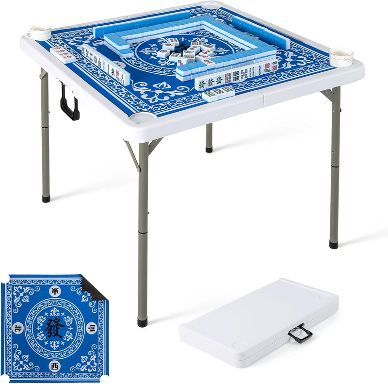 Load image into Gallery viewer, Goplus Mahjong Table, 35&quot; Square Folding Card Table w/4Cup Holders, Anti Slip Mat, HDPE Tabletop w/Removable Mat

