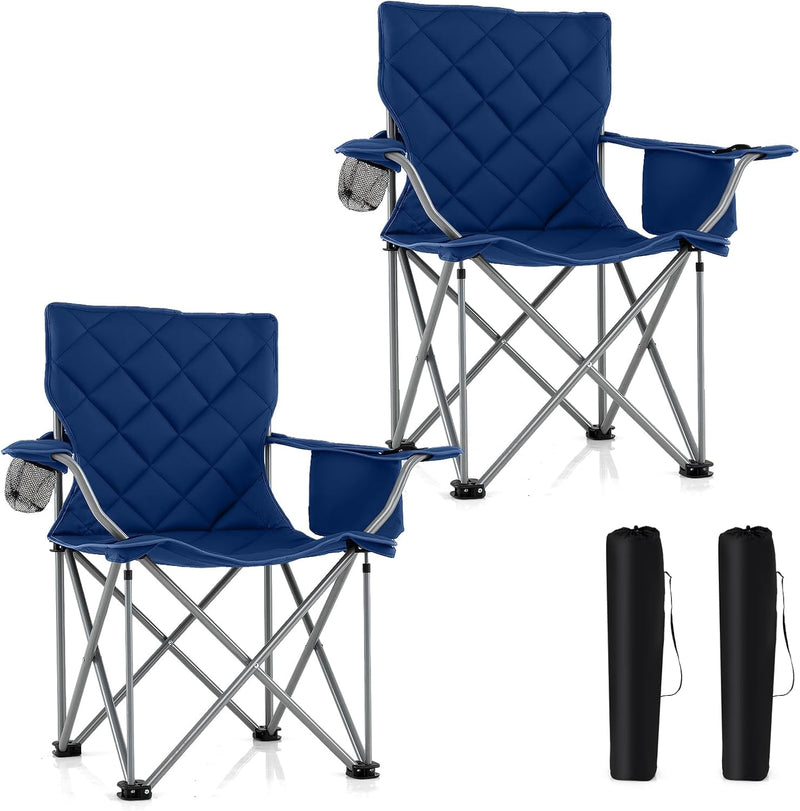 Load image into Gallery viewer, Goplus Heavy Duty Outdoor Folding Chair with Cooler Pouch &amp; Cup Holder | Support 500 LBS
