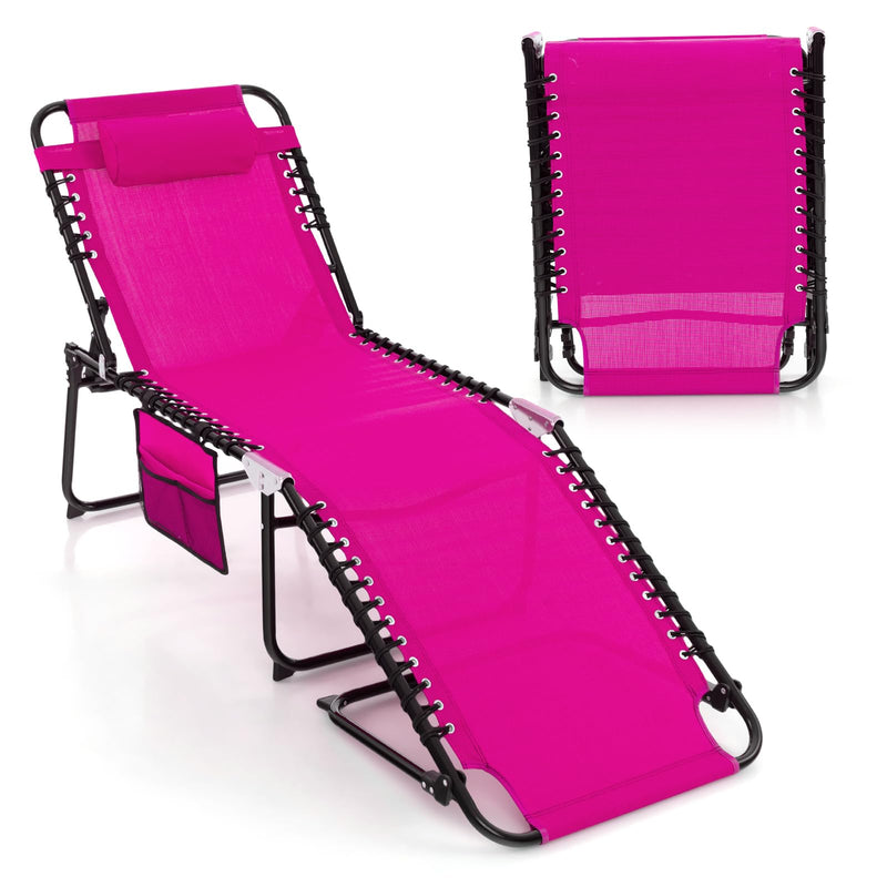 Load image into Gallery viewer, Patio Folding Chaise Lounge, Portable Lay Flat Reclining Chair w/ 4-Level Backrest, Side Pocket &amp; Detachable Headrest

