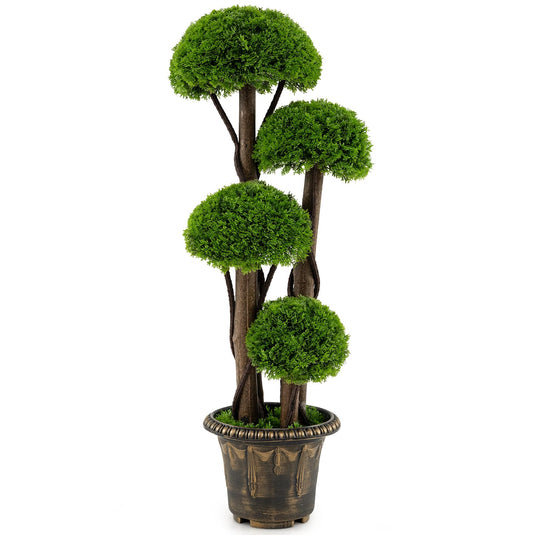 Goplus 3 FT Artificial Cypress Topiary Ball Tree Faux Greenery Plant with Cement-Filled Planter (1/2 Pack)