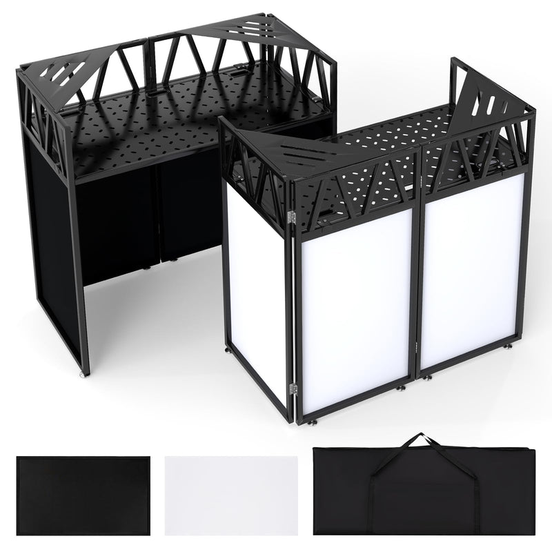Load image into Gallery viewer, Goplus Portable DJ Booth with Scrims &amp; Carrying Bag | Foldable Mobile DJ Table Stand
