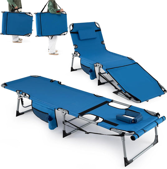 Goplus Tanning Chair with Face Arm Holes w/4-Level Backrest & Head Pillow for Pool Beach