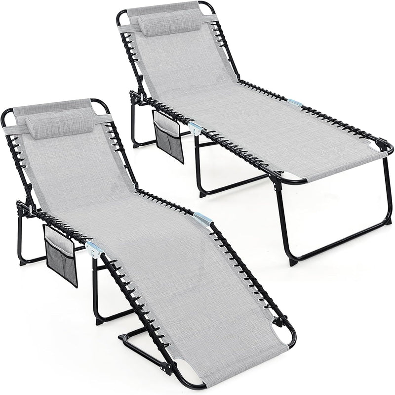 Load image into Gallery viewer, Goplus Extra Large Lounge Chair Outdoor Folding 5-Position Tanning Chair
