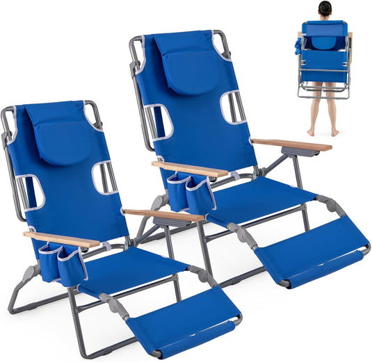 Goplus 3-in-1 Foldable Beach Chair Heavy-Duty Recliner for Camping Poolside Sunbathing