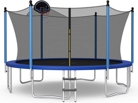 Goplus 12FT 14FT 15FT ASTM Approved Trampoline with Basketball Hoop and Internal-Net