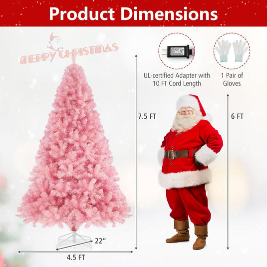 Goplus 6FT / 7.5FT Pre-Lit Tinsel Christmas Tree with Warm White LED Lights