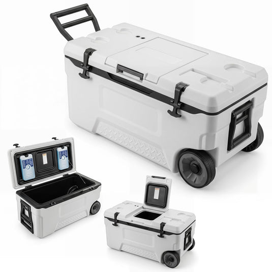 Goplus 53/74 QT Insulated Hard Cooler Portable Rolling Cooler w/Wheels