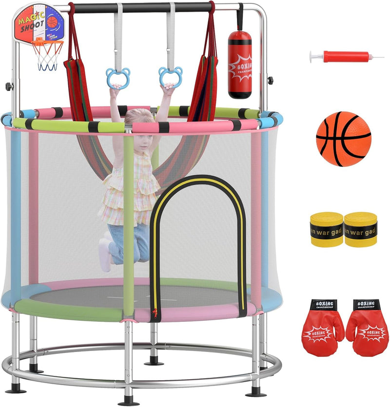 Load image into Gallery viewer, Goplus 55&quot; Mini Trampoline for Kids Up to 440LBS with Hammock &amp; Safety Net
