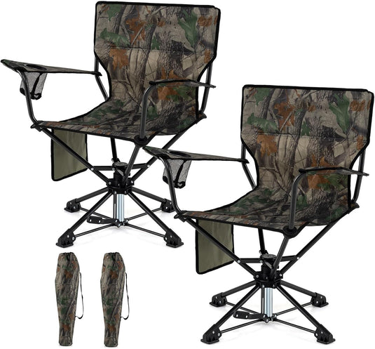 Goplus Swivel Camping Chair, Potable Hunting Chair for Adults w/Cup Holder & Carrying Bag