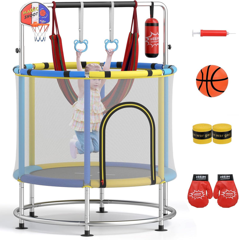 Load image into Gallery viewer, Goplus 55&quot; Mini Trampoline for Kids Up to 440LBS with Hammock &amp; Safety Net
