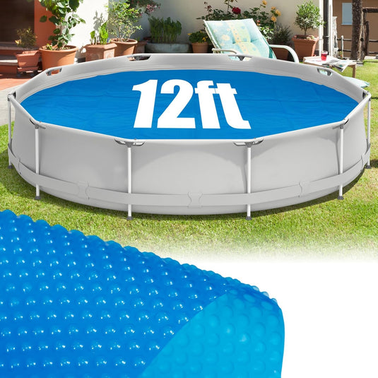 Goplus 8FT /  12FT Round Solar Pool Cover | Heavy-Duty Thermal Insulating Bubble Wrap Cover