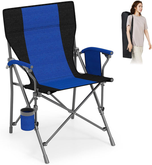 Goplus 350 LBS Portable Lawn Chair for Adults with Padded Armrests and Cup Holder