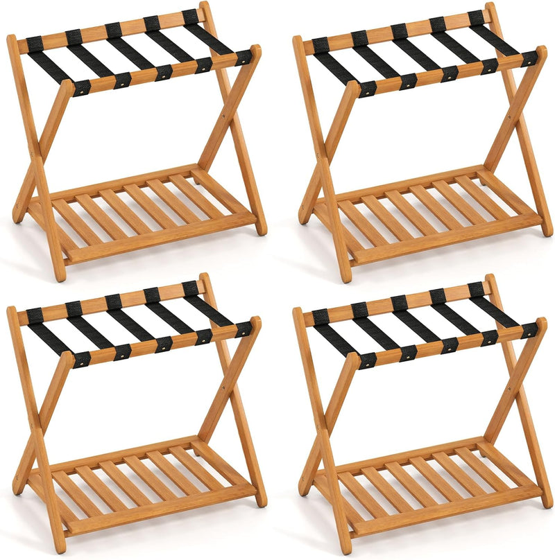 Load image into Gallery viewer, Goplus Luggage Rack Set of 2 or 4 Folding Acacia Wooden Suitcase Stand
