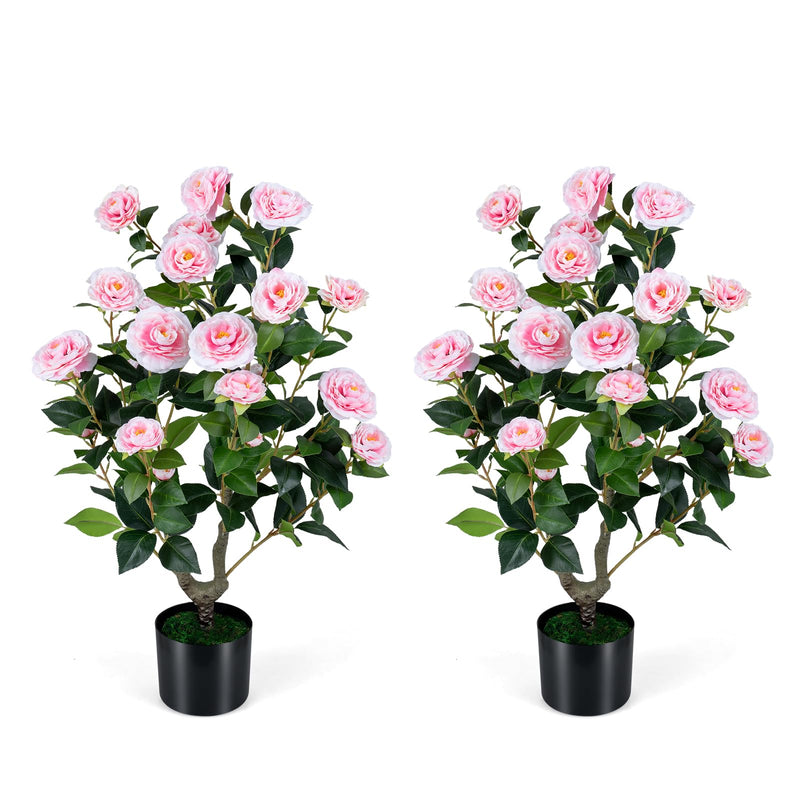 Load image into Gallery viewer, Goplus 35.5" Artificial Camellia Tree Faux Floral Plant Blooming Tree in Cement Pot
