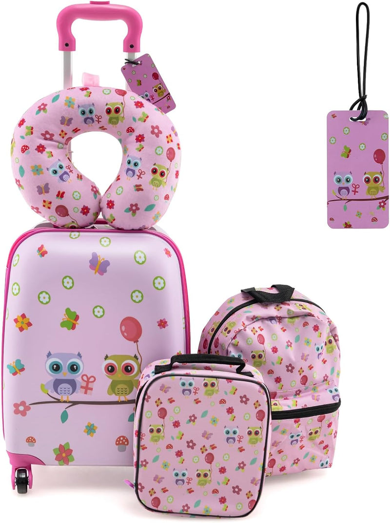 Load image into Gallery viewer, Goplus 5 Piece Kid’s Luggage Set, 15” Carry on Suitcase w/13” Backpack, Neck Pillow, Lunch Bag

