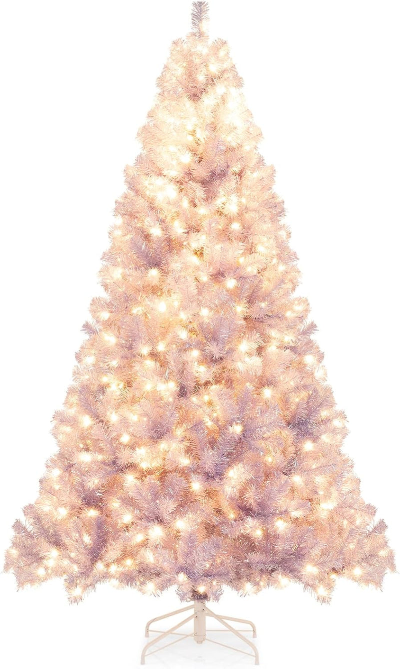 Load image into Gallery viewer, Goplus 6FT / 7.5FT Pre-Lit Tinsel Christmas Tree with Warm White LED Lights
