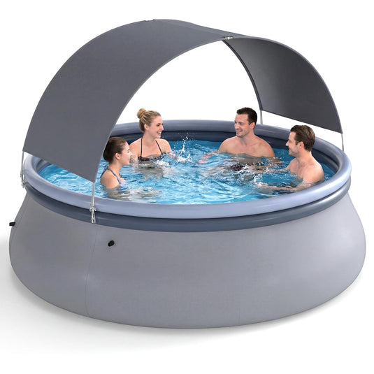 Goplus Inflatable Pool with Canopy Large Round Above Ground Swimming Pool