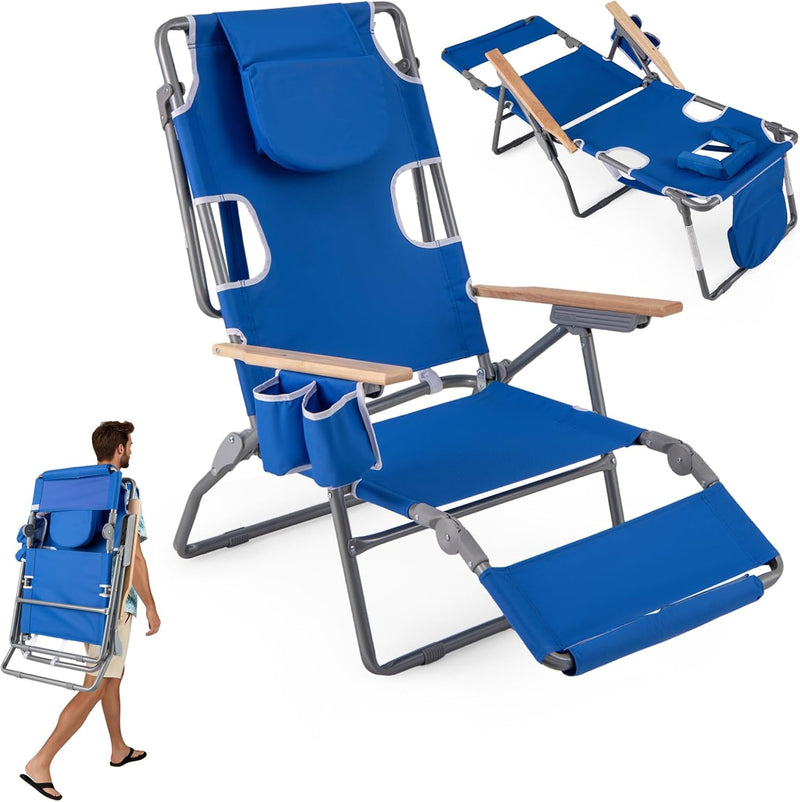 Load image into Gallery viewer, Goplus 3-in-1 Foldable Beach Chair Heavy-Duty Recliner for Camping Poolside Sunbathing
