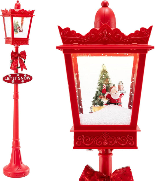 Goplus 8 ft Musical Christmas Streetlight w/Warm White LED Lights Snowy Effects Santa Scene
