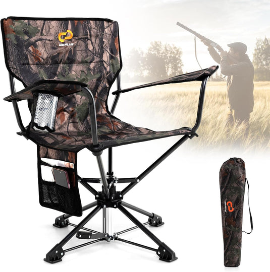 Goplus Swivel Camping Chair, Potable Hunting Chair for Adults w/Cup Holder & Carrying Bag
