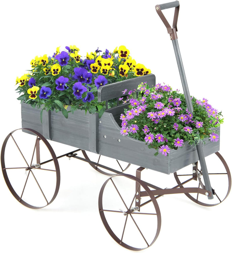 Load image into Gallery viewer, Wagon Planter, Decorative Wooden Garden Planter with Wheels
