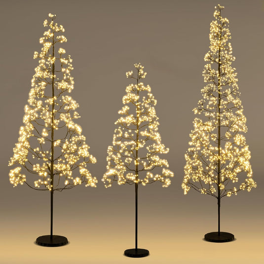 Goplus 5/6/7 FT LED Alpine Tree with 1000 Warm White LED Lights, Pre-lit Artificial Cedar with Weighted Base