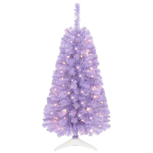 Goplus 4 ft Pre-Lit Christmas Tree with 110 Branch Tips 50 Warm White LED Lights & Auto Timer