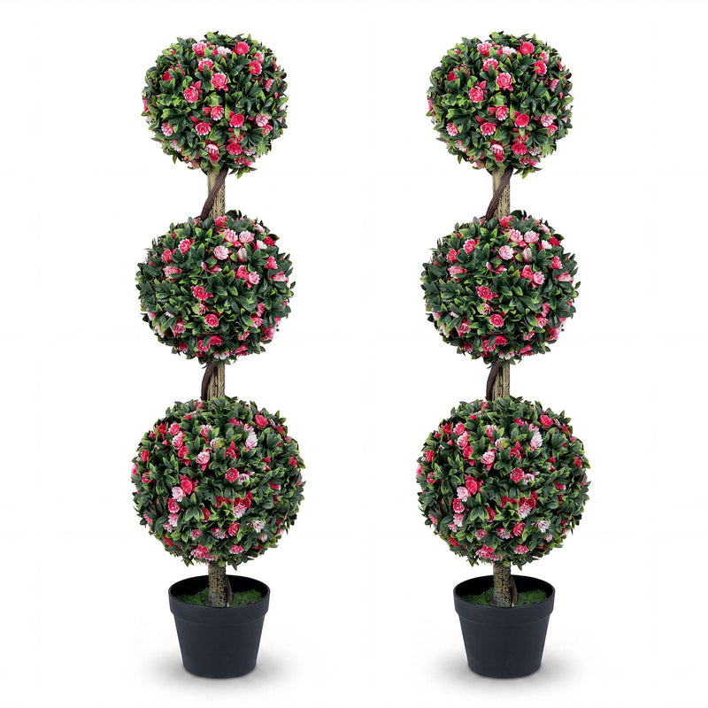 Load image into Gallery viewer, Goplus 43.5" Faux Potted Floral Plant Artificial Triple Ball Rose Topiary Tree ( 1/2 pack )
