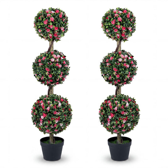 Goplus 43.5" Faux Potted Floral Plant Artificial Triple Ball Rose Topiary Tree ( 1/2 pack )