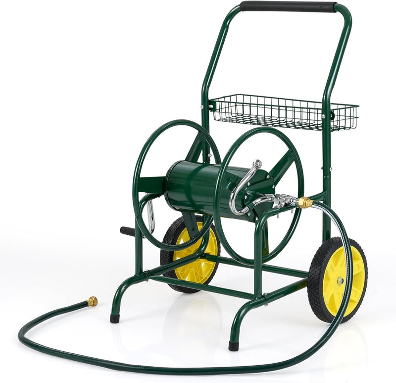Load image into Gallery viewer, Goplus Heavy-Duty Metal Hose Cart w/2 Wheels &amp; Storage Basket | 230 FT of 5/8&quot; Large Capacity
