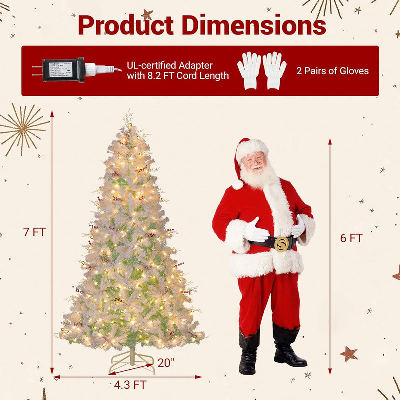 Load image into Gallery viewer, Goplus 6FT / 7FT Hinged Lighted Xmas Tree with Snow Flocked Branch Tips &amp; LED Lights
