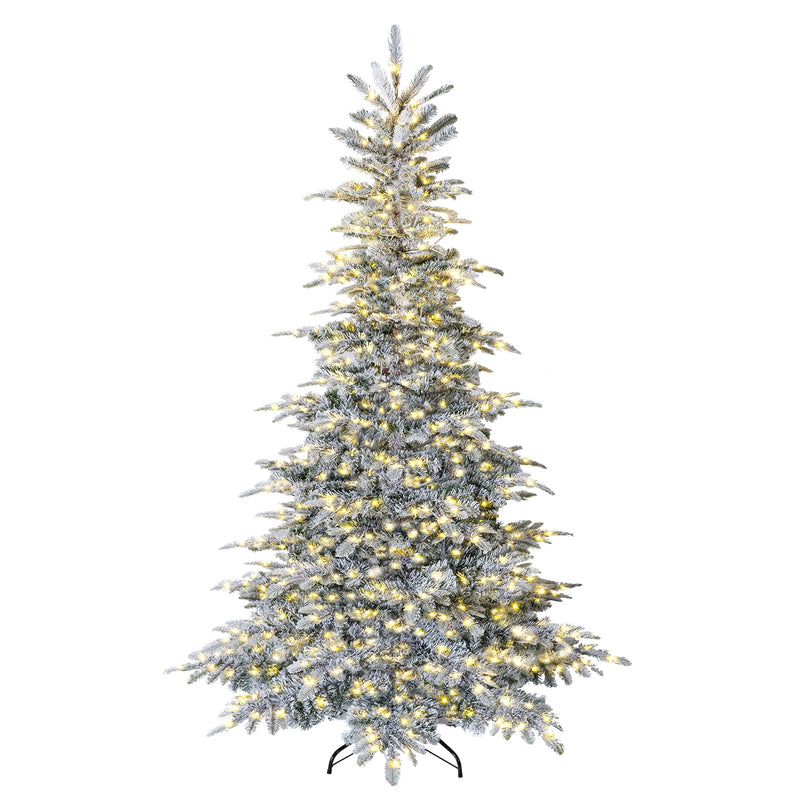 Load image into Gallery viewer, Goplus 6ft/7ft Pre-Lit Snow Flocked Christmas Tree with Warm White LED Lights &amp; Folding Metal Stand
