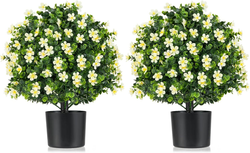 Load image into Gallery viewer, Goplus Set of 2 Faux Potted Plants Artificial Shrubs Bushes with Flowers
