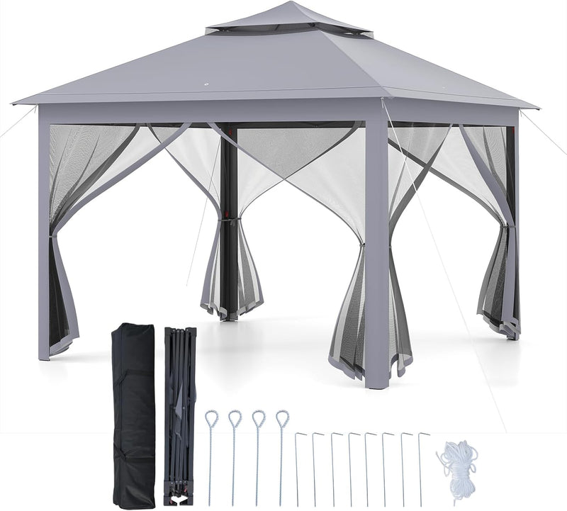 Load image into Gallery viewer, Goplus 11 ft × 11 ft Pop up Gazebo w/Mesh Netting Sidewalls Vented Top Drainage Holes
