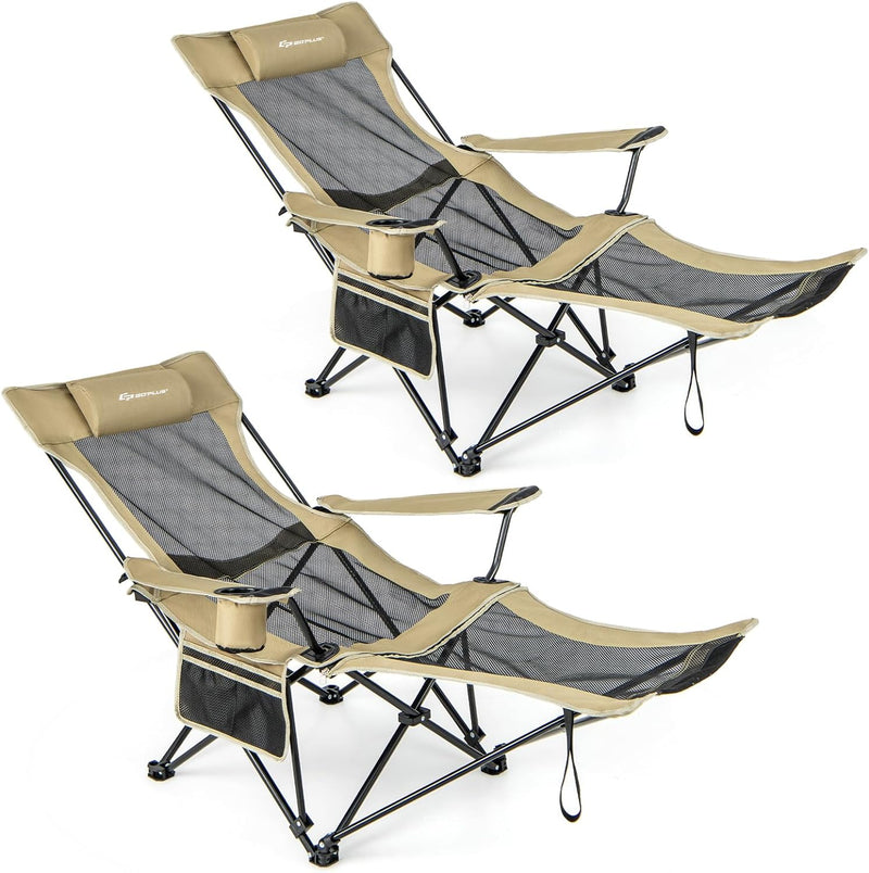 Load image into Gallery viewer, Goplus Reclining Camping Chair with Foot Rest, Folding Lounge Chair for Adults, w/Adjustable Backrest
