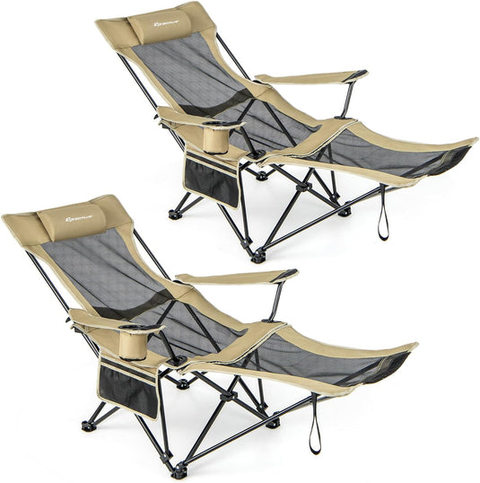 Goplus Reclining Camping Chair with Foot Rest, Folding Lounge Chair for Adults, w/Adjustable Backrest