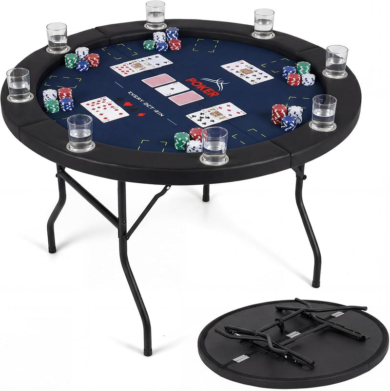 Load image into Gallery viewer, Goplus 48" 8 Player Round Casino Leisure Texas Holdem Game Table with Metal Legs
