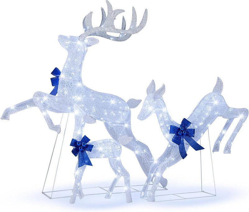 Load image into Gallery viewer, Goplus 3 Pieces Light up Christmas Reindeers Pre-lit Glittering Reindeer Family Set
