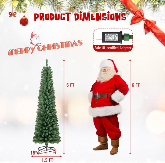 Goplus Pre-Lit Slim Pencil Christmas Tree Slender Holiday Tree for Home Office Decoration