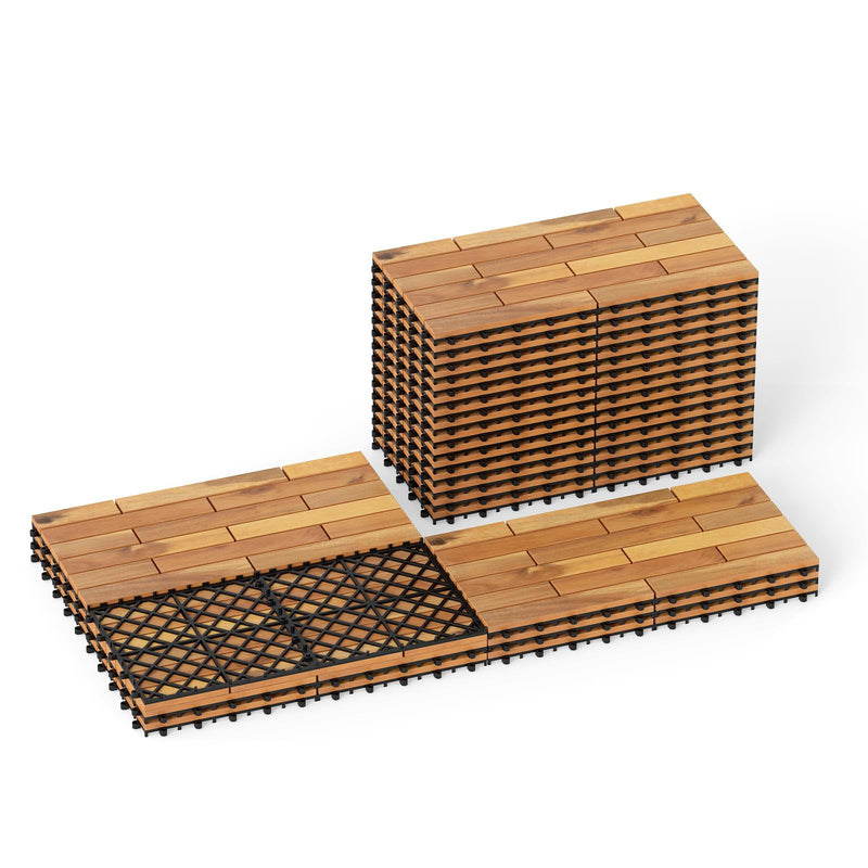 Load image into Gallery viewer, Goplus 12/24-Pack Acacia Wood Interlocking Deck Tiles (Brick) | Tool-Free Assembly
