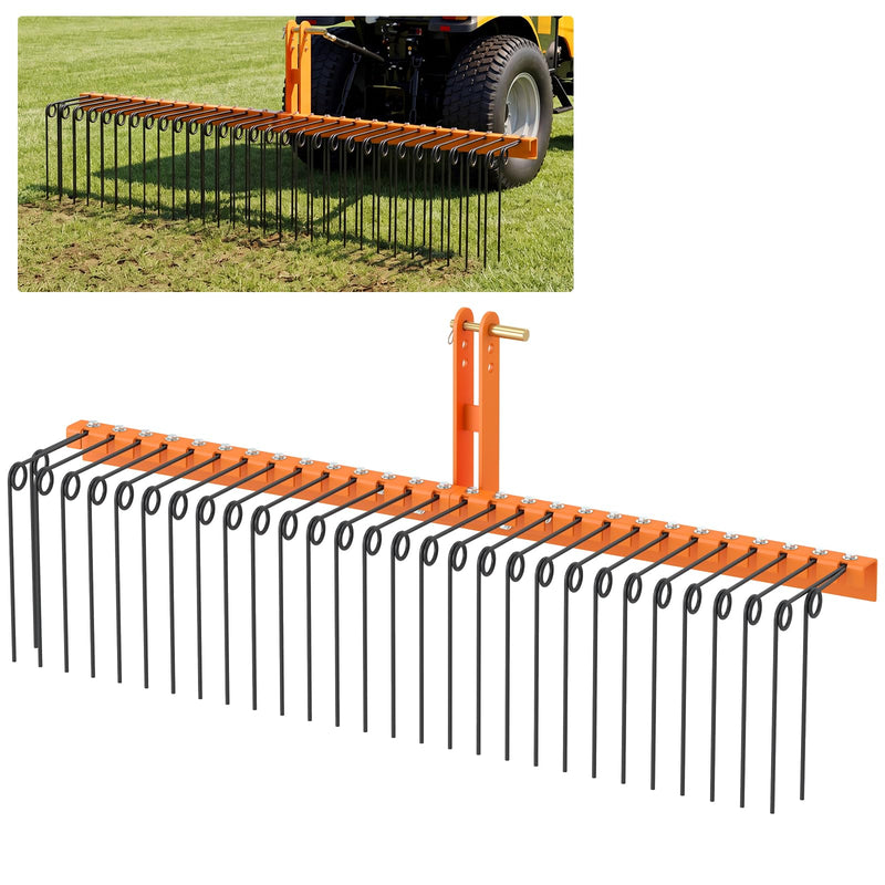Load image into Gallery viewer, Goplus 72" Pine Straw Rake Tow Behind Landscape Rake with 30 Metal Coil Tines
