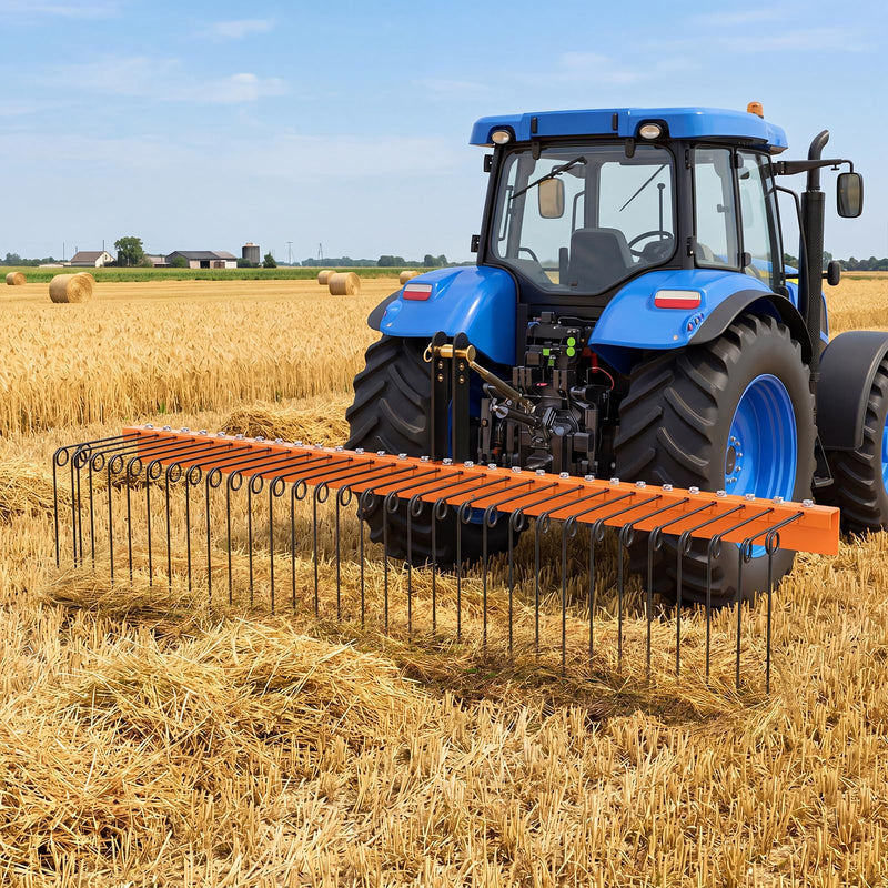 Load image into Gallery viewer, Goplus 72" Pine Straw Rake Tow Behind Landscape Rake with 30 Metal Coil Tines
