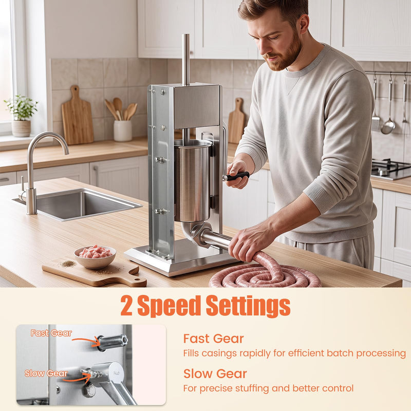 Load image into Gallery viewer, Goplus Manual Sausage Stuffer | Stainless Steel Meat Filling Machine w/2 Speeds &amp; 4 Stuffing Tubes
