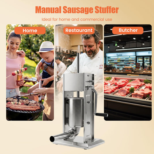 Goplus Manual Sausage Stuffer | Stainless Steel Meat Filling Machine w/2 Speeds & 4 Stuffing Tubes