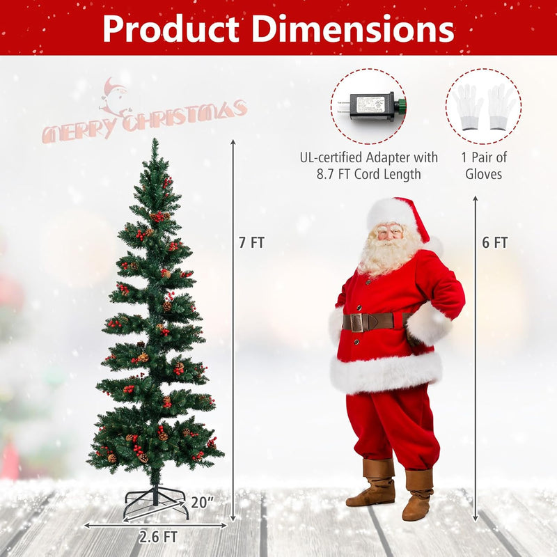 Load image into Gallery viewer, Goplus 6FT / 7FT Pre-Lit Spiral Christmas Tree with Branch Tips Pine Cones Red Berries
